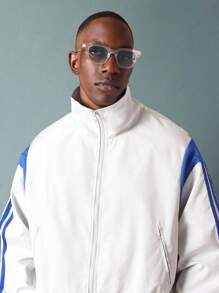 SUMWON Classic Retro Track Windbreaker Shell Lightweight Varsity Sport Full Zip Running Training Spring Fall Outerwear - Light Grey - View 3