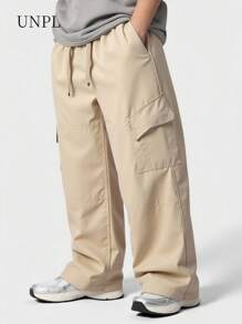 SHEIN Explorewe Tween Boy Casual Solid Color Drawstring Waist Pocket Cargo Pants Boy Cargo Pants - Khaki - View 1