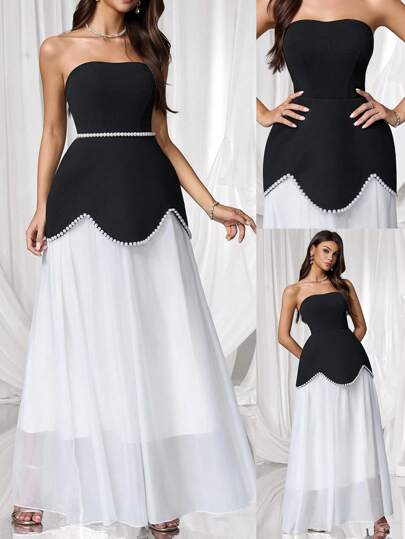 Coutiva Women's Elegant Waist-Cinched Strapless Evening Gown Birthday Dresses For Women