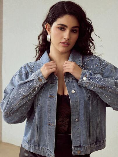 MOTF PREMIUM CHAQUETA VAQUERA DE MODA CON PEDRERÍA PARA TALLAS GRANDES