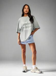 MISSGUIDED Oversized Inspirational Yoga Statement T-Shirt Relaxed Fit Drop Shoulder Leisure Wear Loungewear Question Print Cotton Blend Casual Top