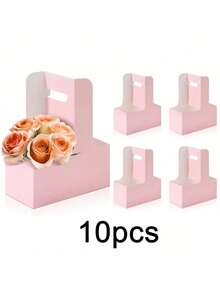 Brown&Pink Kraft Paper Flower Bouquet Gift Bags Paper Material, Handle Drink Carrier For 2 Cup Floral Wrap Packing Box Paper Holder Basket - Perfect For Valentine's, Mother's Day & Wedding Decorations, Birthday Gifts For Men, Valentine Box, Men Gift Box, Gift For Man, Gift Bags Bulk, Blue Gift Bag, Valentines, Valentine's Day, Valentines Gifts, For Mother's Day, Bridesmaid Gifts, Graduation Gifts, Birthday Gifts, Wedding Gifts,Birthday,Bride,Wedding