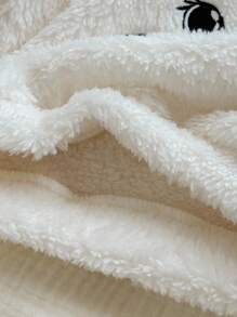 Babygirl Cute Versatile Fuzzy Cartoon Embroidered Pattern Pink Bow White Hoodie, Autumn/Winter