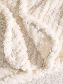 Sparklyn 女童纹理提花面料披肩领仿皮草夹克，时尚高端优雅百搭小外套，白色花卉图案，秋冬返校季 - 杏色 - 查看 6