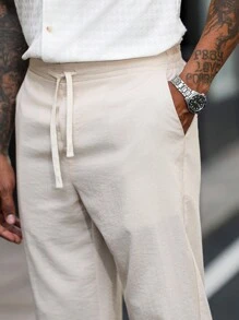 Manfinity Homme Men's Solid Color Drawstring Pocket Casual Loose Pants - Apricot - View 3