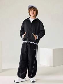 JNSQ Back To School Clothes, Tween Girls And Boys Casual Sports Cargo Pants, Tween Girl Elastic Waist Color Block Reflective Loose Wide Leg Sports Pants - Multicolor - View 5