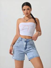 SHEIN ICON Plus Size Casual Washed Denim Shorts - Teal Blue - View 7