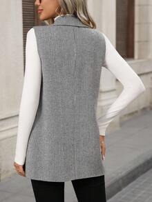 EMERY ROSE 女士纯色简约无袖西装外套，适合日常秋季穿着，包括女士西装外套、女士套装、商务休闲女装、秋季女装、教师装、办公室女装、教师制服、灰色西装外套。 - 黑與白 - 查看 2