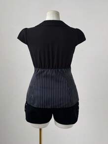 Flirla 大码女式时尚条纹二合一吊带修身衬衫