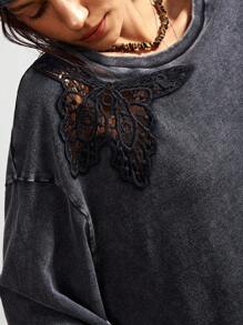 Bohemela 秋冬波西米亚风休闲纯色针织圆领宽松水洗女式运动衫 - 黑色 - 查看 2