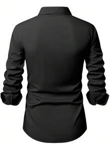 Manfinity Mode Men's Black Long Sleeve Casual Business Shirt, Fall - Black - View 2