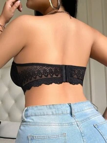 SHEIN Plus Size Women's Daily Front Closure Lace Bralette - Black - View 2