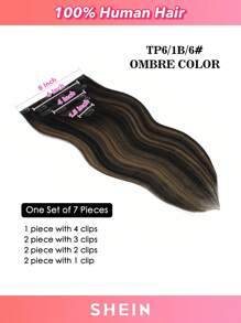Extensiones de cabello con clip de cabello humano real de alta calidad, 120g 7 piezas de extensiones de cabello con clip, extensiones de cabello con clip de color ombre - S1B/6/1B - Ver 2