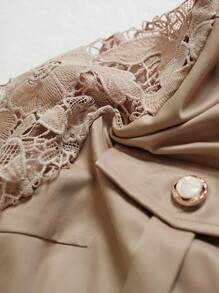 Omancia Women's Lace Patchwork Short Jacket, Elegant & Sophisticated, Suitable For Spring/Autumn, Back To School, Thanksgiving, Halloween, Long Sleeve Top, Y2K , Basic Australian Style Fall Winter Cloth For Women