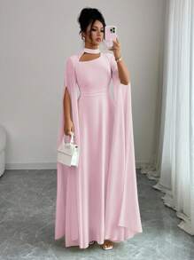 Elenzga Váy đi biển phong cách Pháp lãng mạn thanh lịch dành cho nữ, vải voan mỏng, cổ khoét sâu, dây buộc chéo sau lưng, chân váy maxi xòe, tay dài, xẻ tà, thích hợp cho tiệc trà chiều, tiệc tùng, phong cách Trung Đông, xuân/hè - Hồng - Xem 4