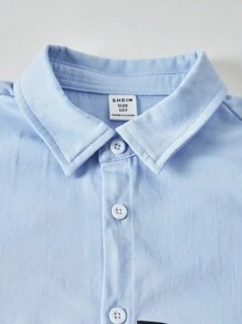 SHEIN Explorewe 1pc Tween Boy Light Blue Shirt Oxford Letter Print Short Sleeves Small Lapels Casual School Back-To-School Summer Street Spring Autumn Fit Shirt - Baby Blue - View 3