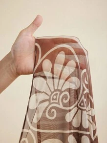 JIAN LASALA 复古印花网纱波西米亚风度假连衣裙，配有可调节肩带，女士长款连衣裙，棕色长款连衣裙，棕色印花长款连衣裙，棕色夏季连衣裙，棕色度假连衣裙，棕色图案长款连衣裙，约会之夜服装，女士婚礼宾客晚礼服，婚礼宾客奢华装扮 - 棕色 - 查看 8