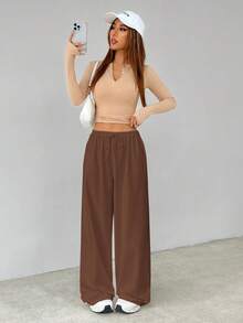 SHEIN Tall 柔软白色针织家居宽松裤，宽松裤 - 棕色 - 查看 6