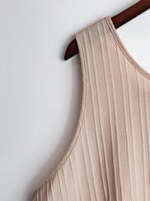 GlowEve CURVE Vertical Striped Textured Fabric Sleeveless Patchwork Plus Size Dress - Apricot - View 3