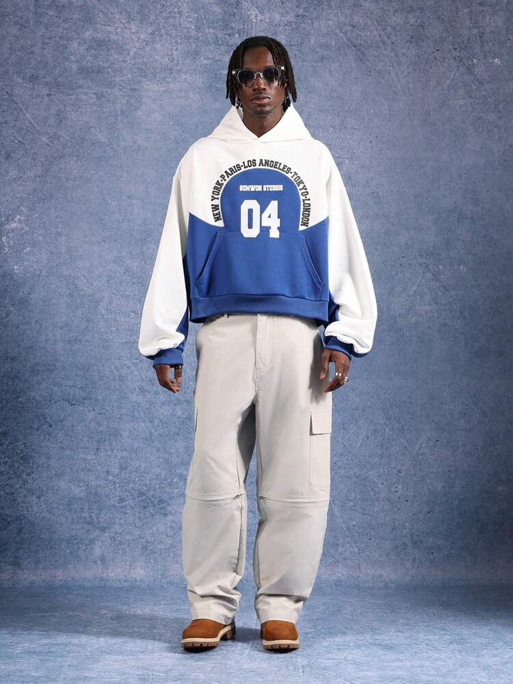 Moletom com capuz cropped e design de logotipo circular com cordão