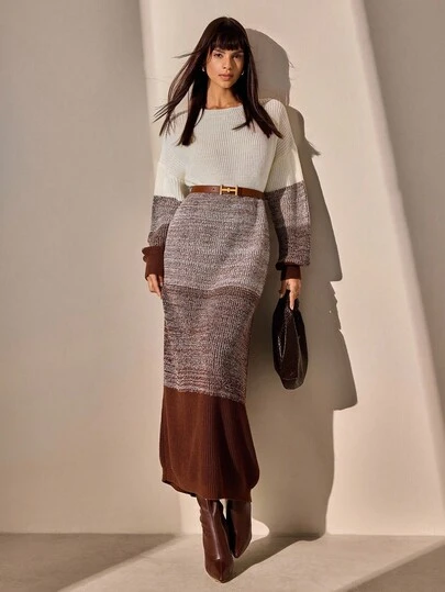 CLARA VERO Färgblockströja med nedhängda axelband, långärmad tröjklänning