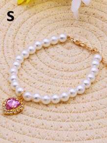 1 pieza Collar de perro y gato blanco con perlas, collar de gatito y collar de perro con forma de pera, accesorios de joyería bonitos con rhinestones con forma de corazón, para boda, fiesta de cumpleaños, cachorro, mascota y collar básico para perro pequeño