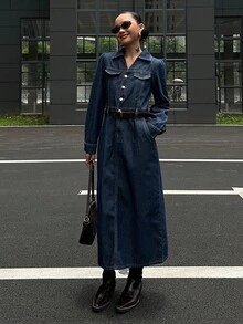 DAZY Women's Street Style Pocketed Long Sleeve Denim Dress - Blue - View 7