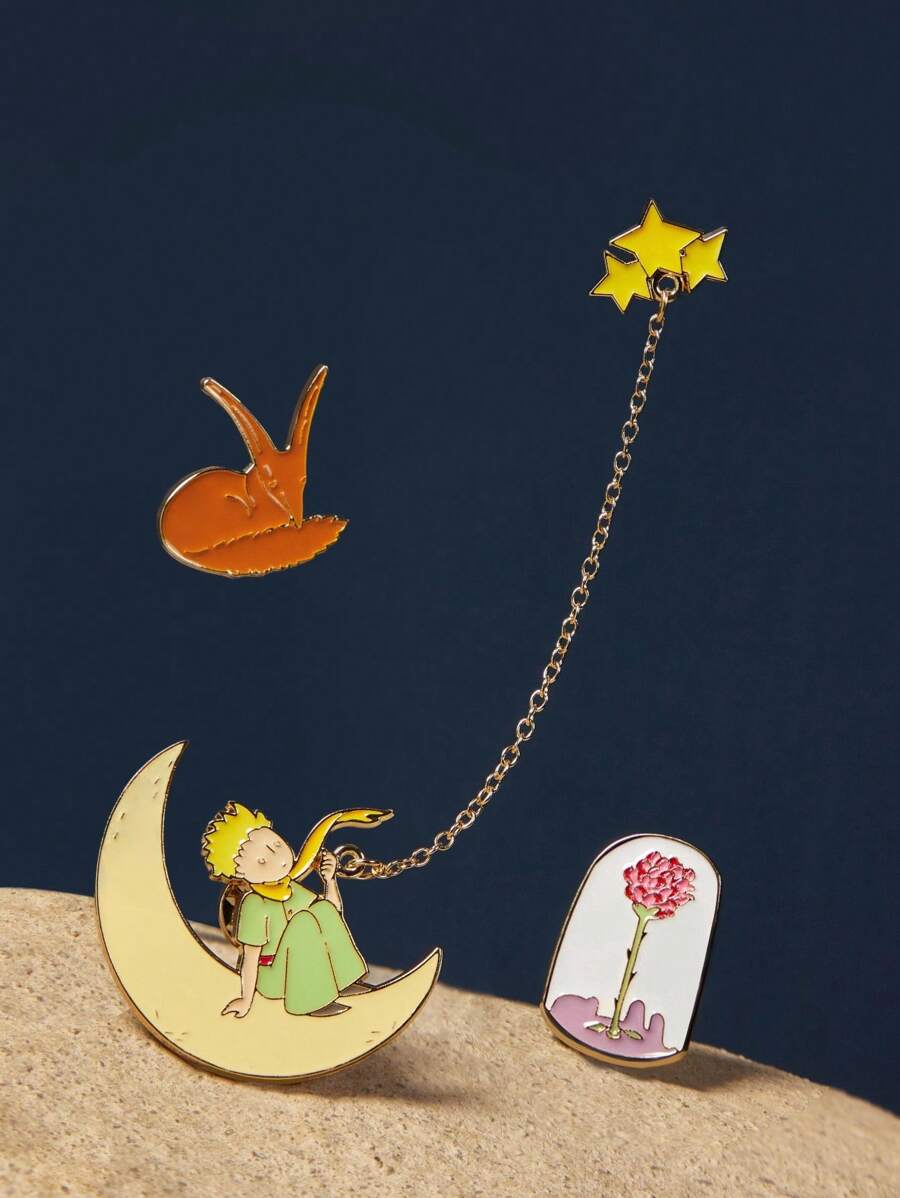 LE PETIT PRINCE X SHEIN Fashionable & Cute Zinc Alloy Keychain, Bag Charm Ornament, Collectible Gift, Moon & Star Design, Gold - Multicolor - View 1