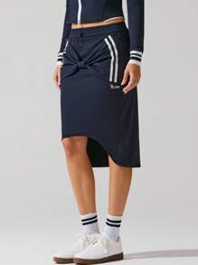 Fluxe 女士休闲可拆卸蝴蝶结和字母刺绣 A 字裙 - 藏蓝色 - 查看 3