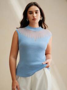 Anewsta Plus Size Sheer Sexy Crop Top - Baby Blue - View 1