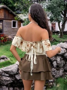 SHEIN Myrelith 1pc Women's Printed Waist & Back Shaping Bodysuit