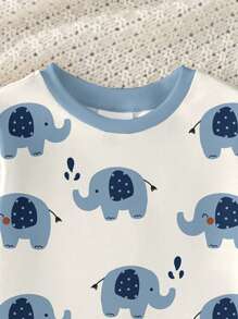 男婴休闲舒适秋季新品可爱大象卡通风格柔软家居服套装，宽松版型适合夏季 - 彩色 - 查看 5