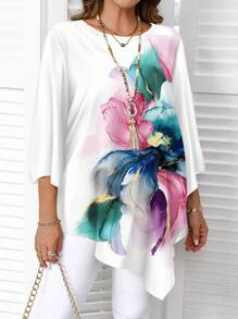 EMERY ROSE 水彩花卉印花休闲宽松大码衬衫，春秋季 - 彩色 - 查看 3