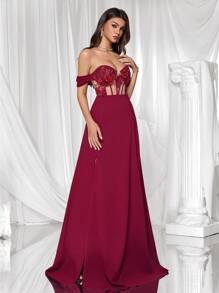 Coutiva 女士正式晚礼服（华丽装饰） - 酒紅色 - 查看 4