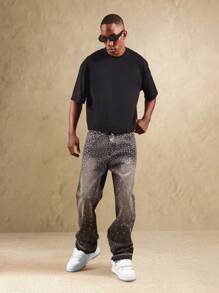 SUMWON Pantalones vaqueros de pierna ancha con aplicaciones de cristal y brillos, estilo de moda para salir de fiesta, festivales y eventos nocturnos - Negro - Ver 5