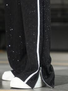 PAVTROS Quần nam họa tiết đường phố lấp lánh, quần rộng thùng thình đường phố, quần mặc đường phố, quần nam Y2k, phong cách những năm 2000, mùa thu - màu đen - Xem 3