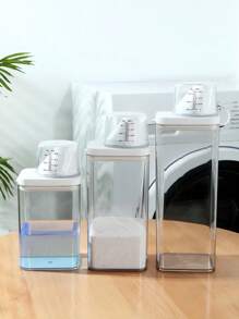 1 pieza Dispensador de detergente para ropa recargable y a prueba de fugas de 700ML, 1100ML, 1500ML, 1900ML transparente con tapa y taza medidora, contenedor de almacenamiento multifuncional, botella de viaje, organizador para el hogar, lavandería, dormitorio, campamento, viajes al aire libre - transparente - Ver 1