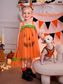 PETSIN Wansheng Style Orange Pumpkin Smiling Face Pattern Cat And Dog Wearable Tank New Item, For Halloween Party