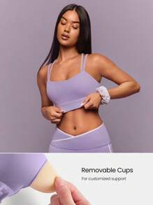 GLOWMODE FeatherFit™-Sculpt Sweat & Slay Stretchy Sweat-Wicking Double Crisscross Straps Adjustable Buckle Bottom Longline Sports Bra Jogging Gym Spring - Lilac Purple - View 3