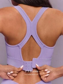 GLOWMODE FeatherFit™-Sculpt V 领工字背心运动文胸背心，中等支撑，健身 - 紫丁香色 - 查看 3