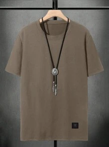 Manfinity Homme Men's Solid Color Round Neck Drop Shoulder Short Sleeve Casual Loose T-Shirt, Summer