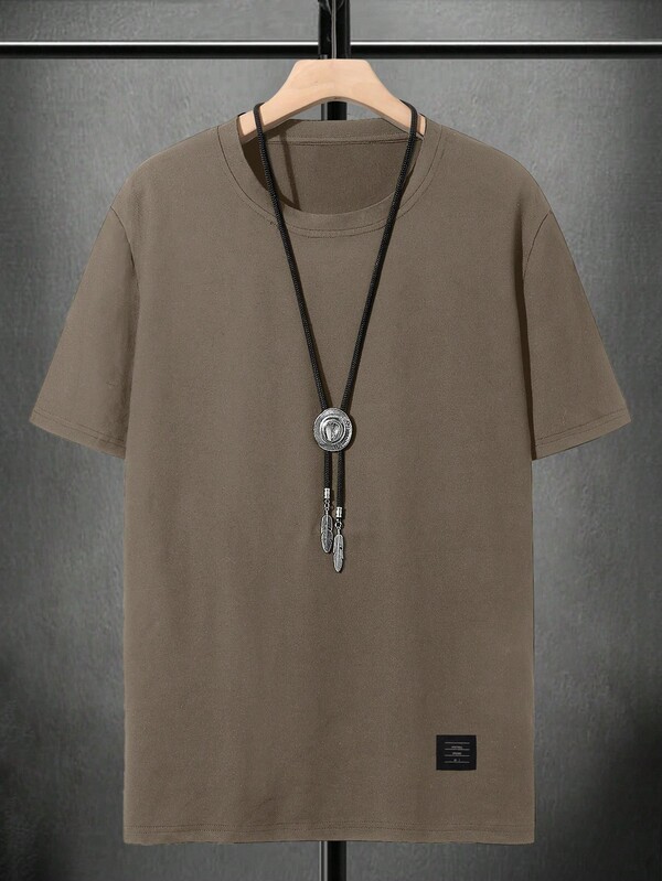 EGENSIO 男士纯色圆领落肩短袖休闲宽松T恤，夏季