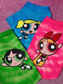 THE POWERPUFF GIRLS X SHEIN 1 chiếc áo nỉ in hình nhân vật hoạt hình cho thú cưng, quần áo cho mèo/chó, size XXS-XXXXL, cỡ cực nhỏ, cỡ cực lớn, bong bóng, hoa mao lương, hoa, trái tim, tình bạn - Nhiều màu - Xem 4