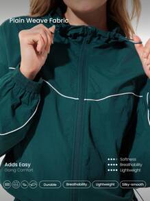 GLOWMODE 清爽光泽光滑轻质对比滚边可调节松紧带风衣连帽夹克中等强度跑步慢跑徒步健身房工作室日常休闲装 - 綠色 - 查看 6