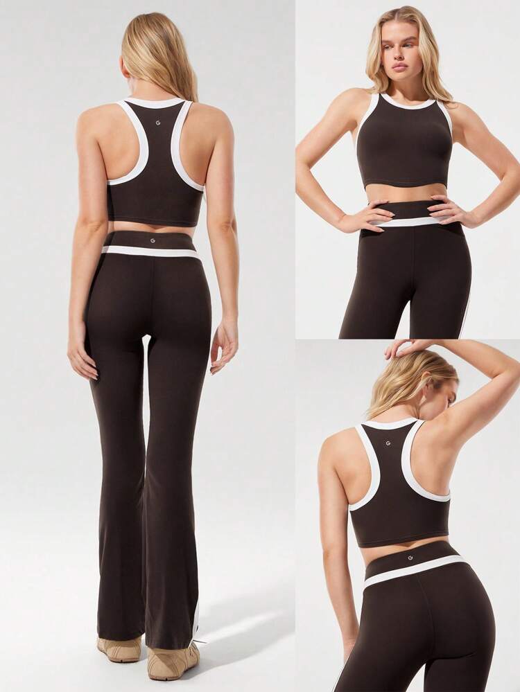 FeatherFit™ Bold Glow Soft schweißableitende, dehnbare Kontrast-Farbrand-Tank-Top mit abnehmbaren Cups, breitem Rand und Racerback-Rücken, für Yoga, Pilates, Studio, Gym und tägliche Aktivitäten mit geringer Belastung