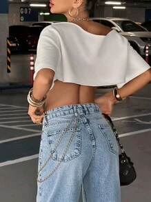 EURMUSE Damen Jeans mit niedriger Taille, weitem Bein, Taschen, locker und vielseitig einsetzbar - Mittele Waschung - Übersicht 6