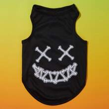PETSIN 1pc Pet Halloween Devil Smile Print Vest , Black Tank Top - Multicolor - View 3