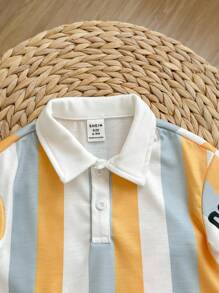 Baby Boy Colorful Striped Collared Short Sleeve Half-Opened Jumpsuit With Side Pockets Casual Shorts Two-Piece Set - Multicolor - View 5