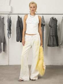 COUREZ Low Rise Flared Jeans In White And Yellow Wash /Y2K  Clothes Women Streetwear Going Out Outfits - White - View 4
