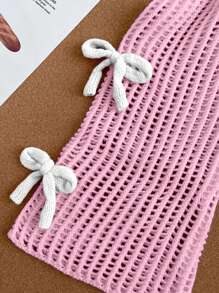 SHEIN 女童米色套头毛衣，可爱休闲时尚3D粉色蝴蝶结针织开衫 - 粉色 - 查看 6